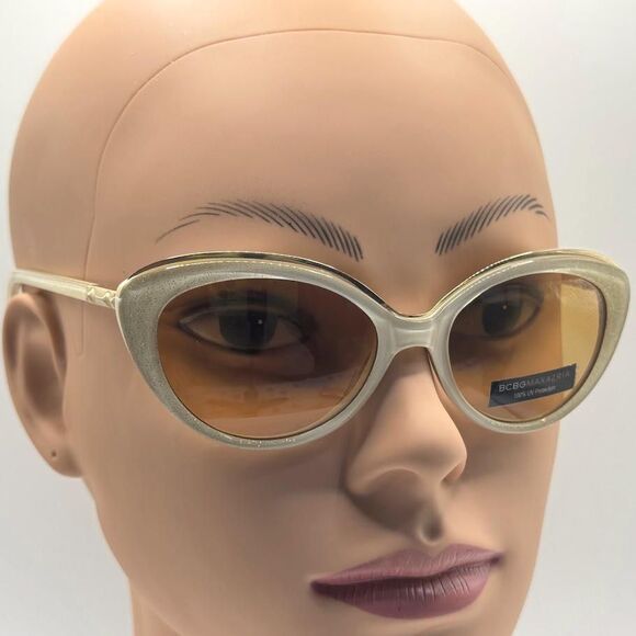 NOS Vintage Y2K Designer Sunglasses BCBG Max Azria | Ivory/Gold Sparkle Cat Eye main image 5